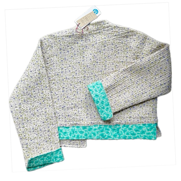 Reversible Quilted Cotton Blazer Jacket with Floral Brooch Cropped M, FBC Studio - Picture 9 of 17